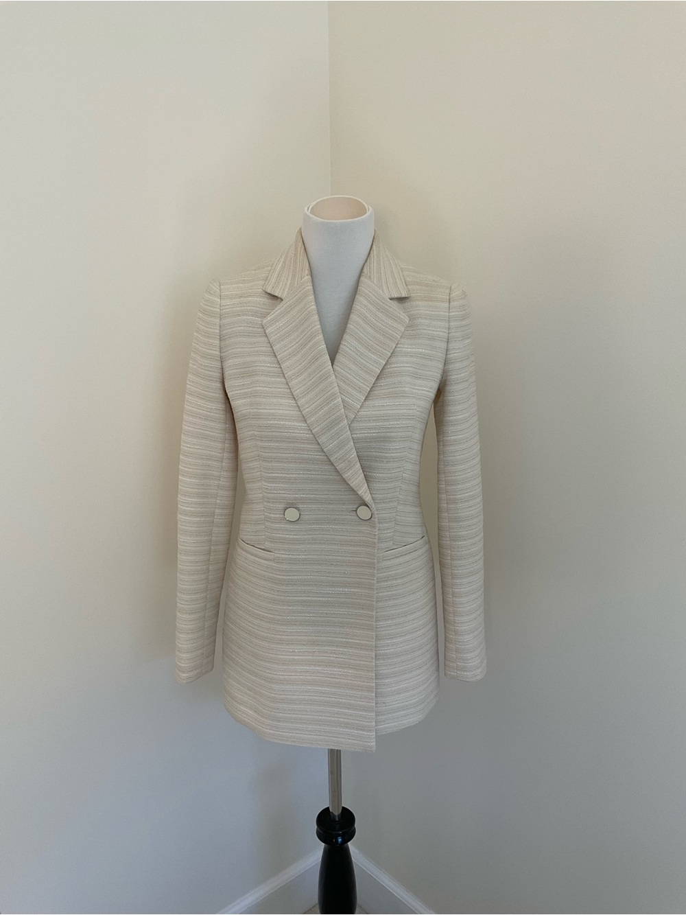 Calvin Klein Cream Textured Tweed Blazer Jacket